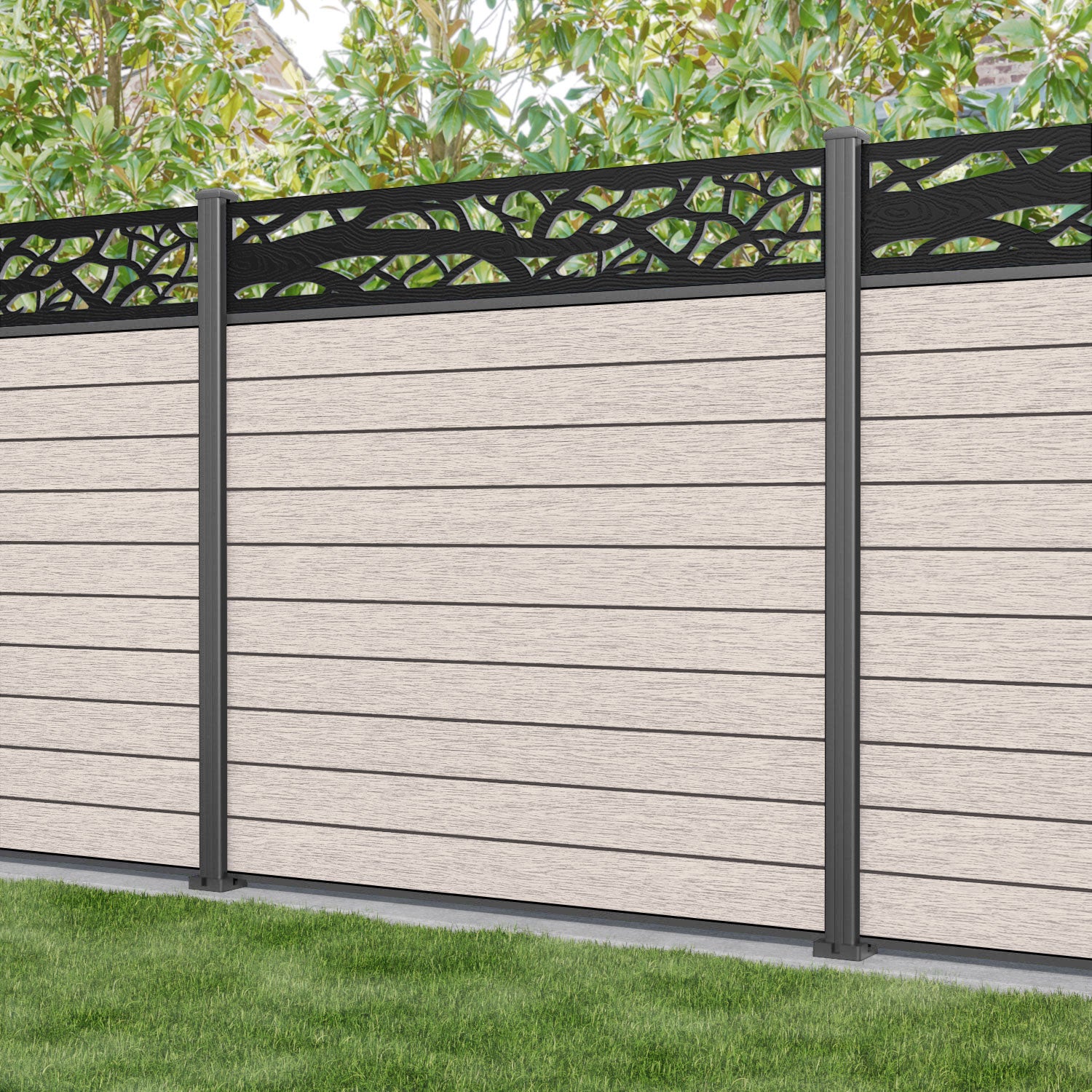 Fusion Twilight Fence Panel - Mid Stone - with our aluminium posts