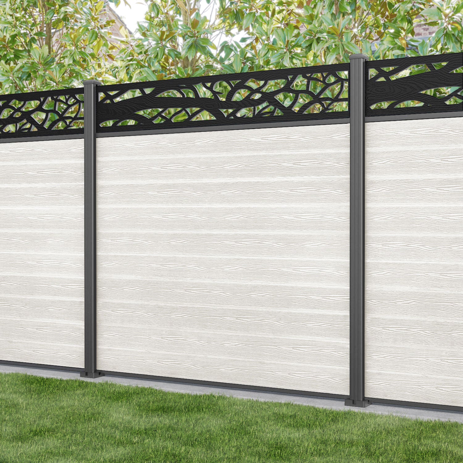 Classic Twilight Fence Panel - Light Stone - with our aluminium posts