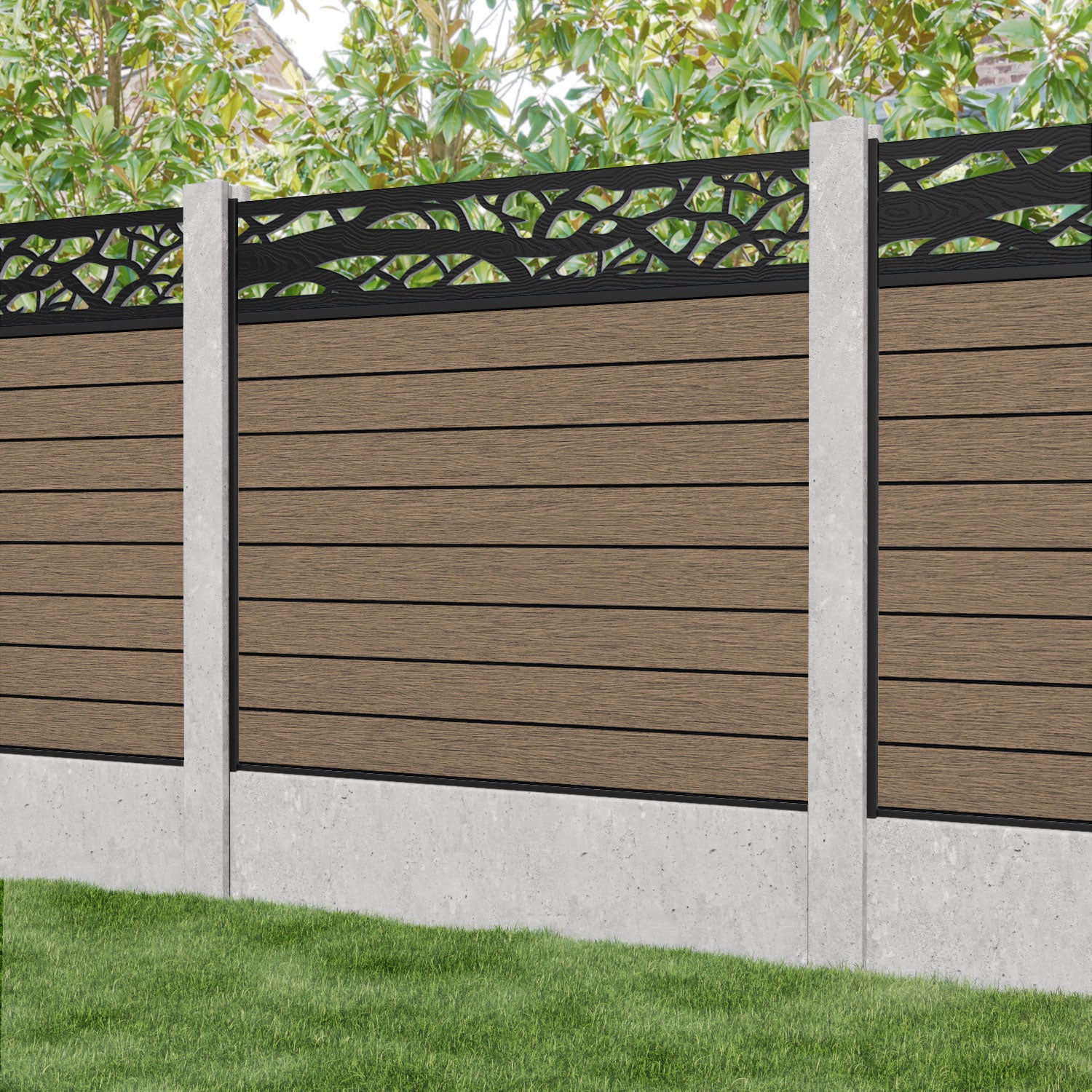 Fusion Twilight Fence Panel - Teak - for existing concrete posts