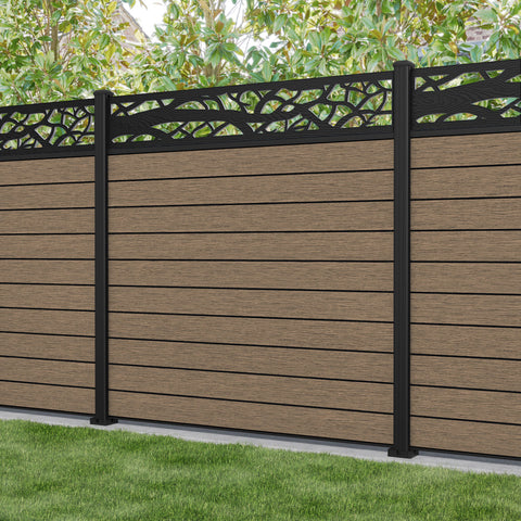 Fusion Twilight Fence Panel - Teak - with our aluminium posts