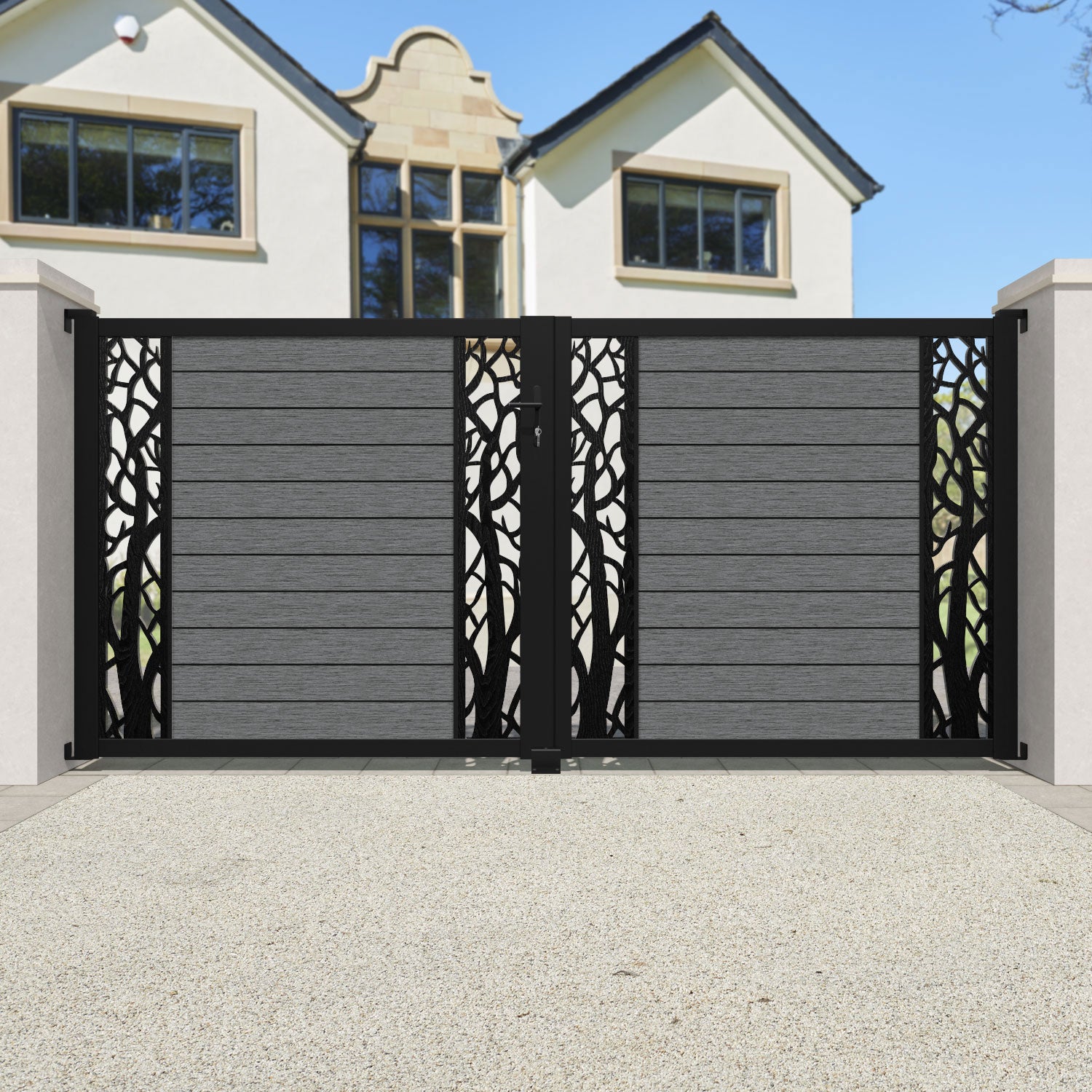 Fusion Twilight Straight Top Driveway Gate - Mid Grey - Middle & End Screen