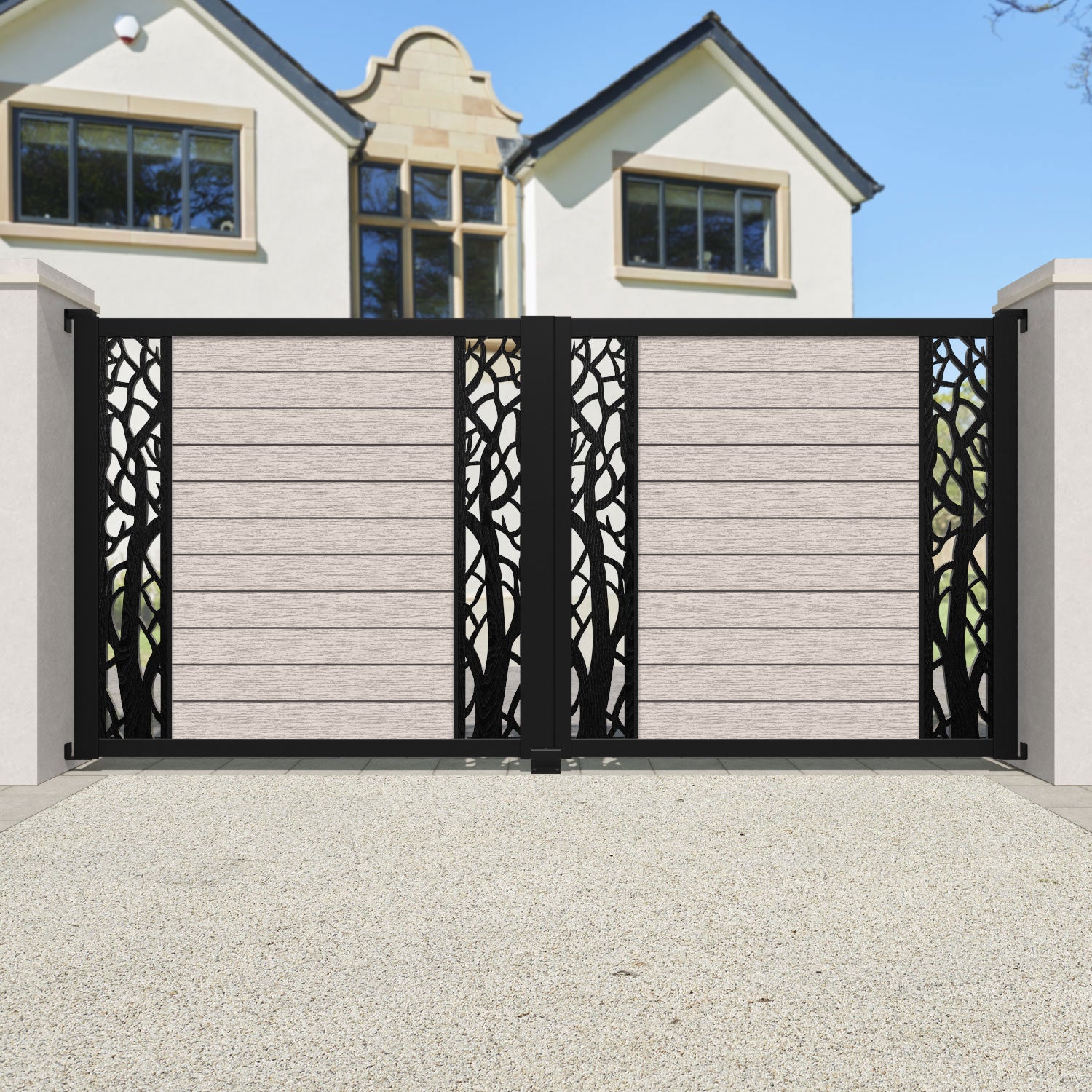 Fusion Twilight Straight Top Driveway Gate - Mid Stone - Middle & End Screen
