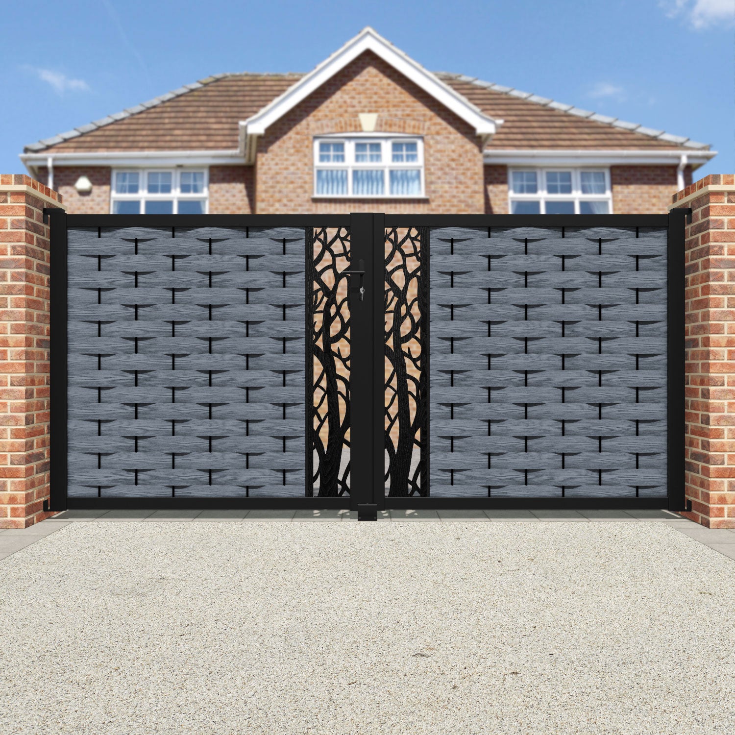 Ripple Twilight Straight Top Driveway Gate - Anthracite - Middle Screen