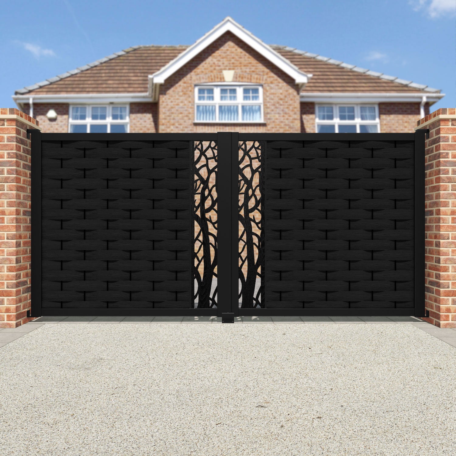 Ripple Twilight Straight Top Driveway Gate - Black - Middle Screen