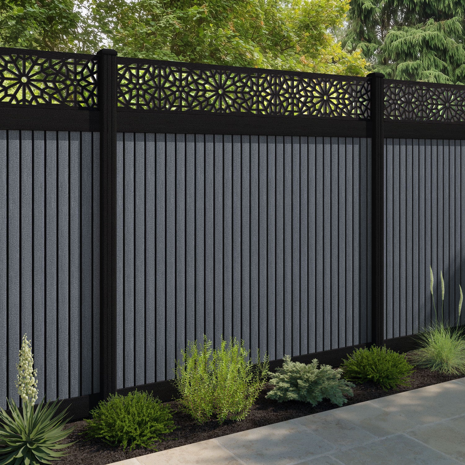 Virtis Alnara Fence Panel - Anthracite - with our composite posts