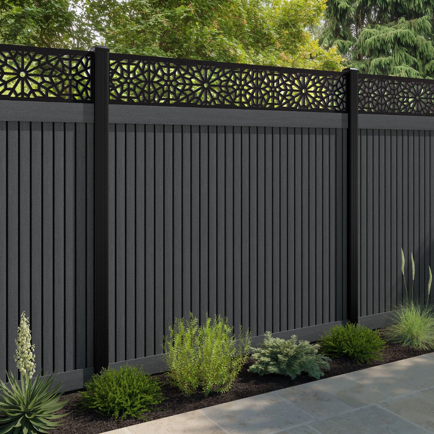 Virtis Alnara Fence Panel - Dark Grey - with our composite posts