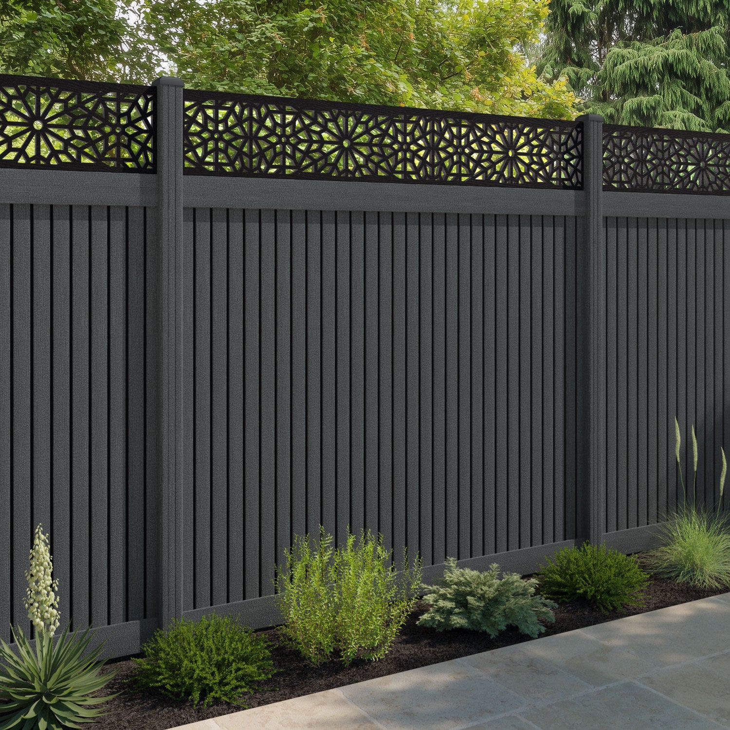 Virtis Alnara Fence Panel - Dark Grey - with our composite posts