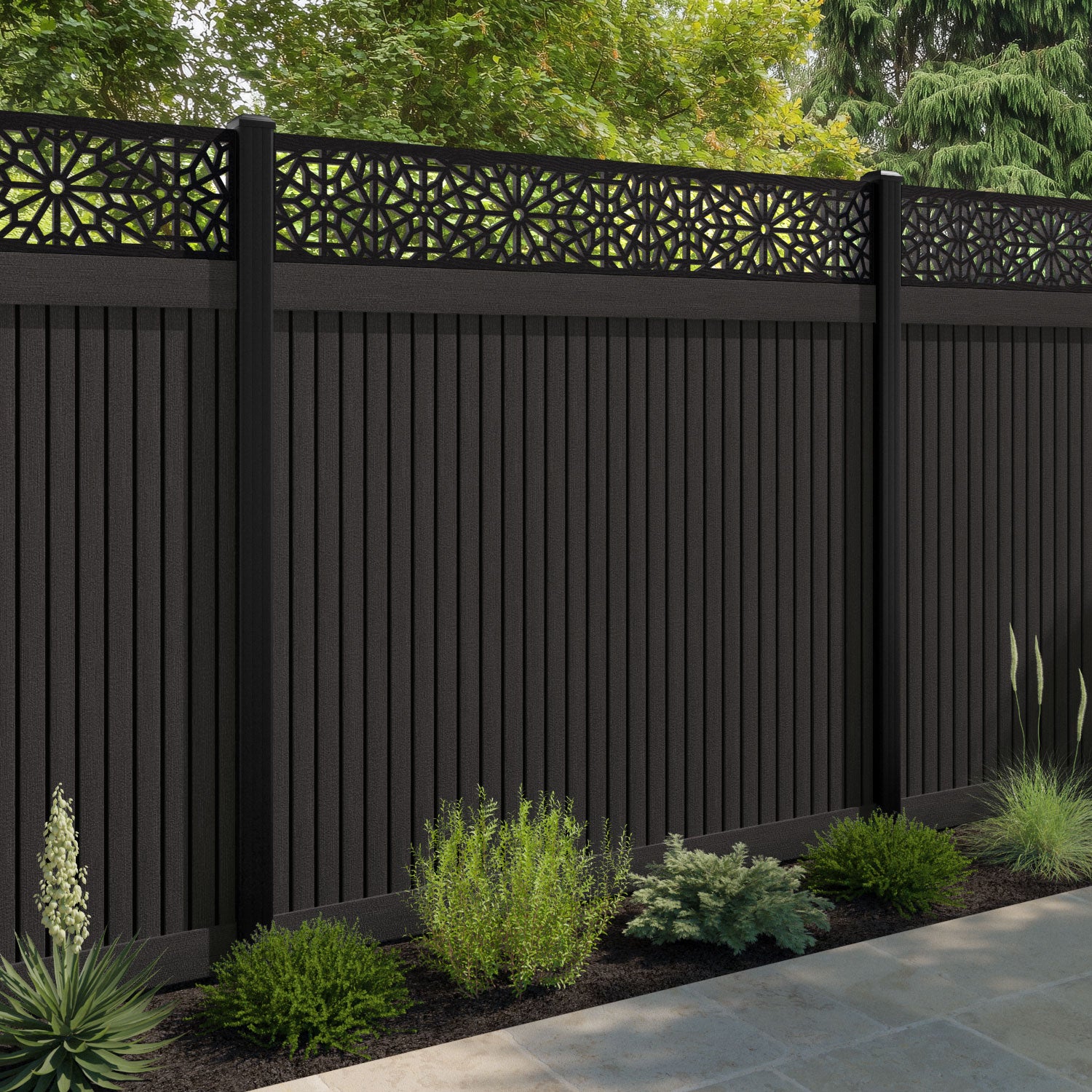 Virtis Alnara Fence Panel - Dark Oak - with our composite posts