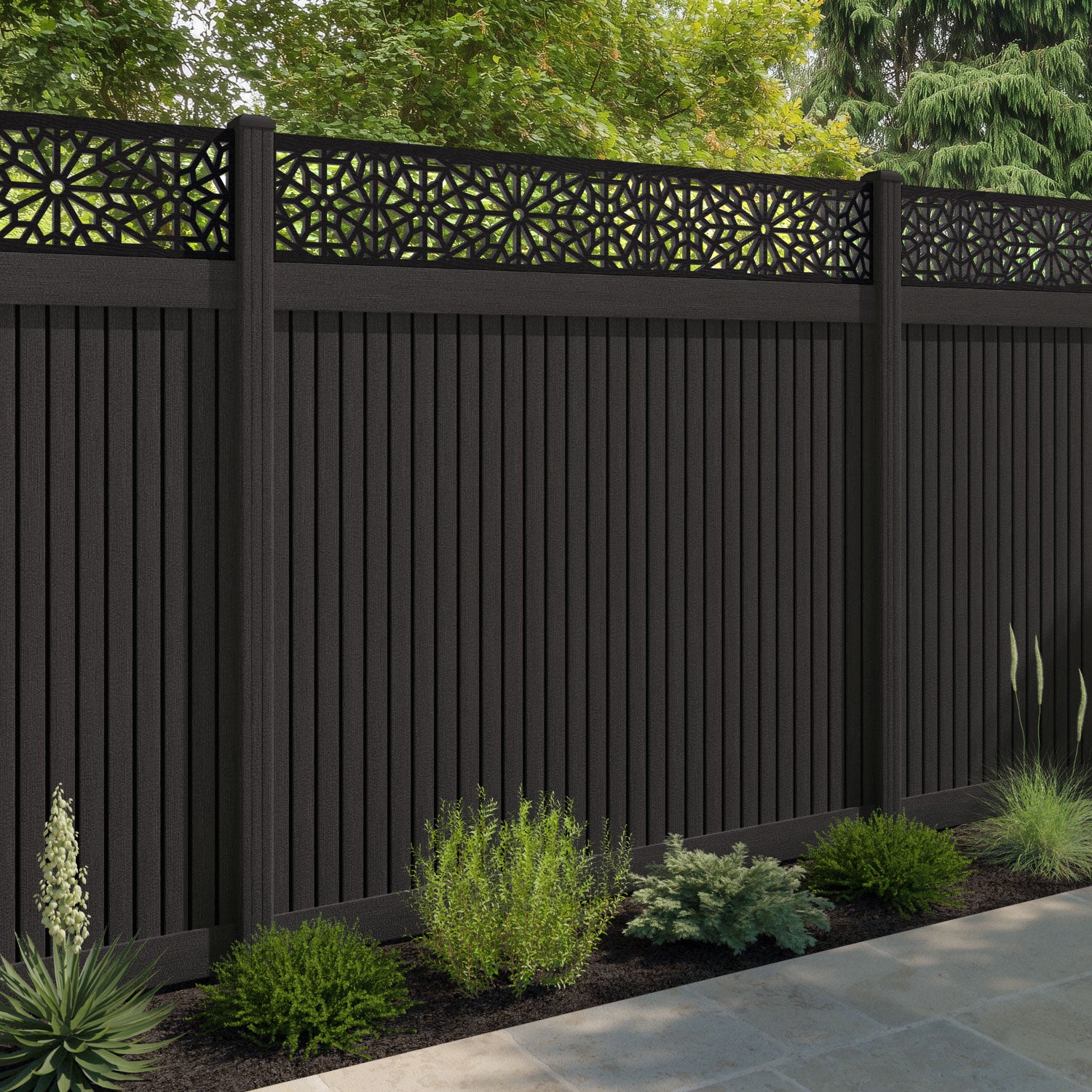 Virtis Alnara Fence Panel - Dark Oak - with our composite posts