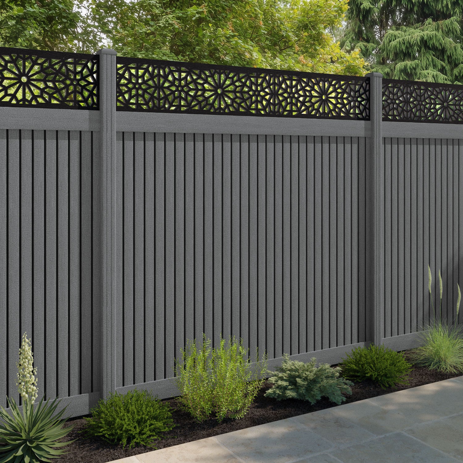 Virtis Alnara Fence Panel - Mid Grey - with our composite posts