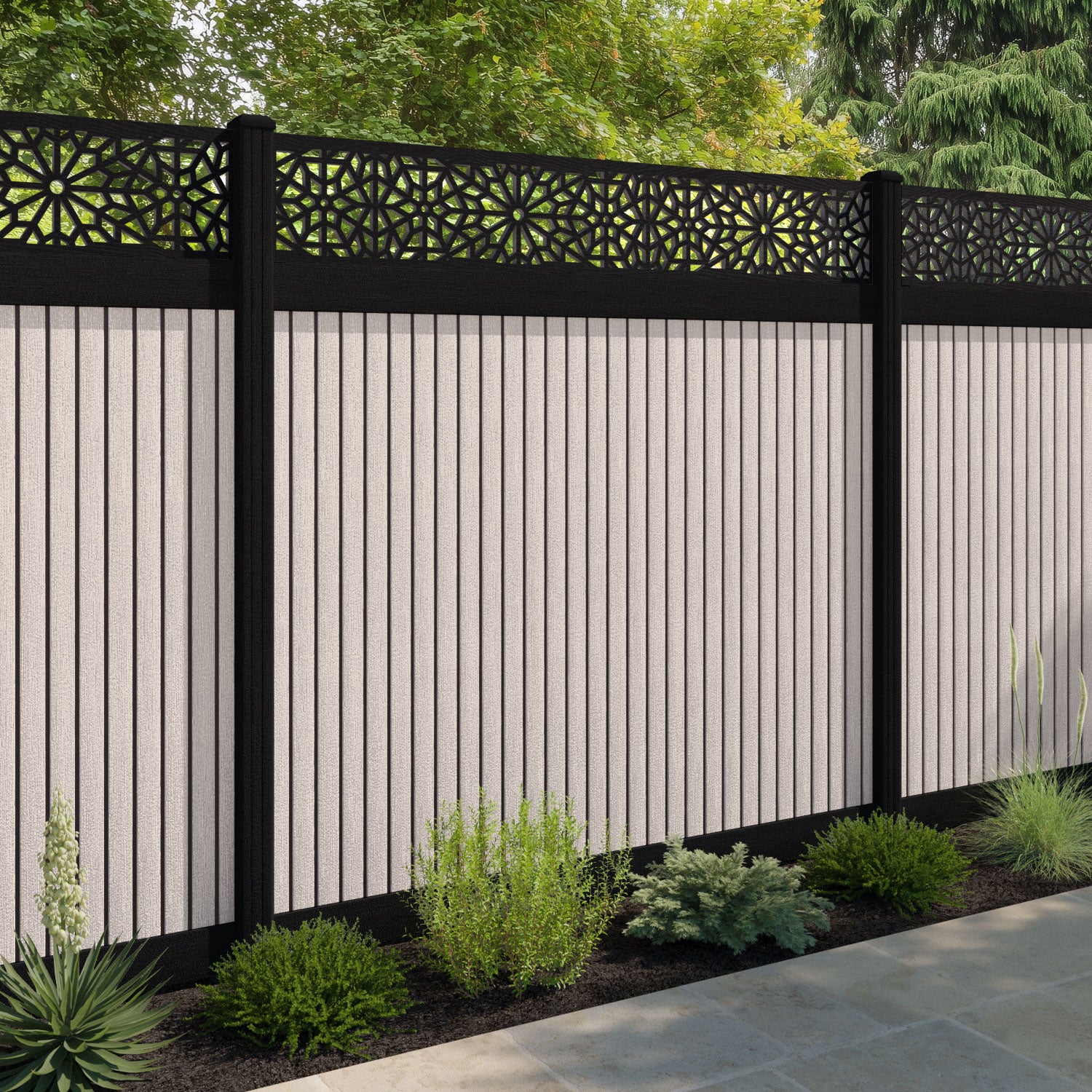 Virtis Alnara Fence Panel - Mid Stone - with our composite posts