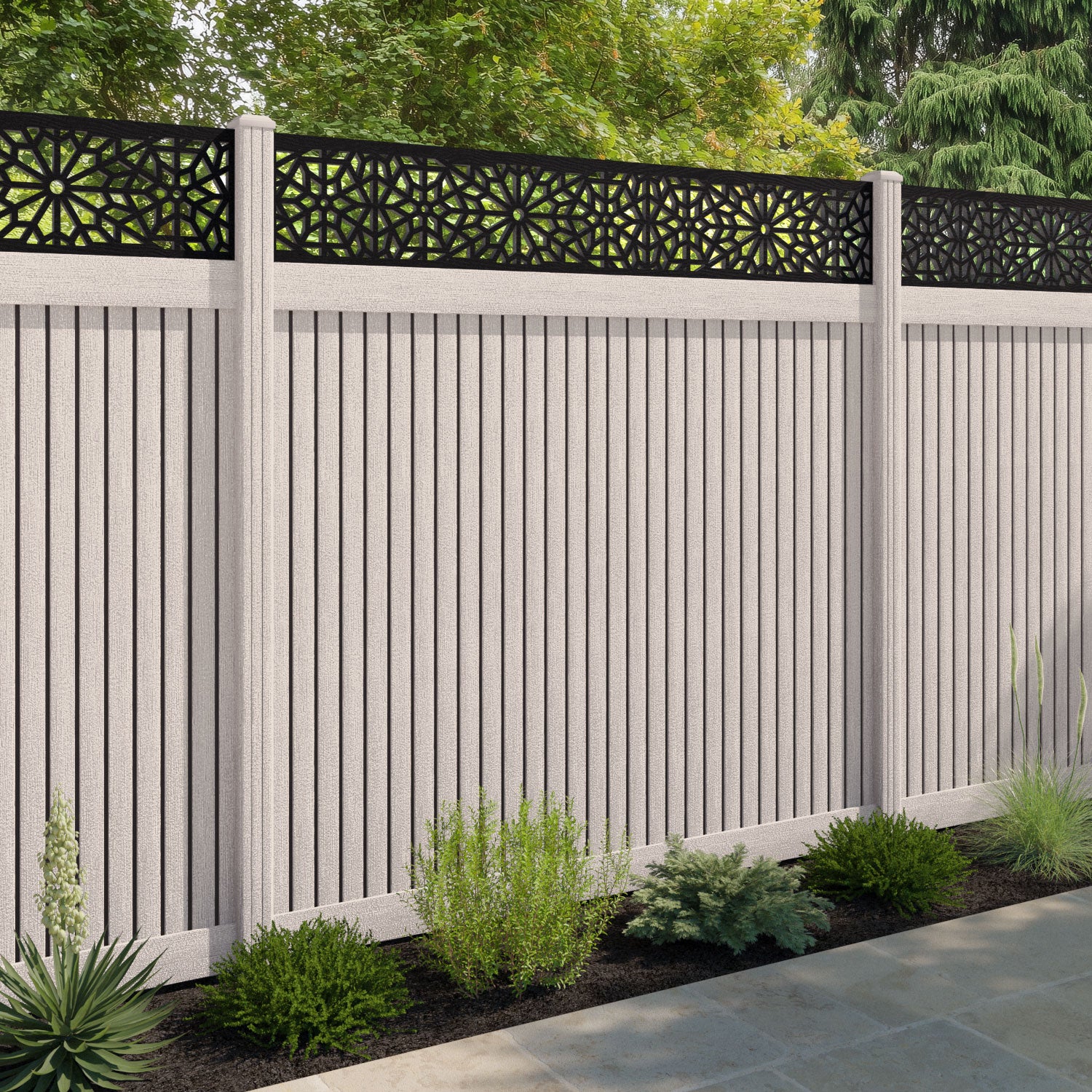 Virtis Alnara Fence Panel - Mid Stone - with our composite posts