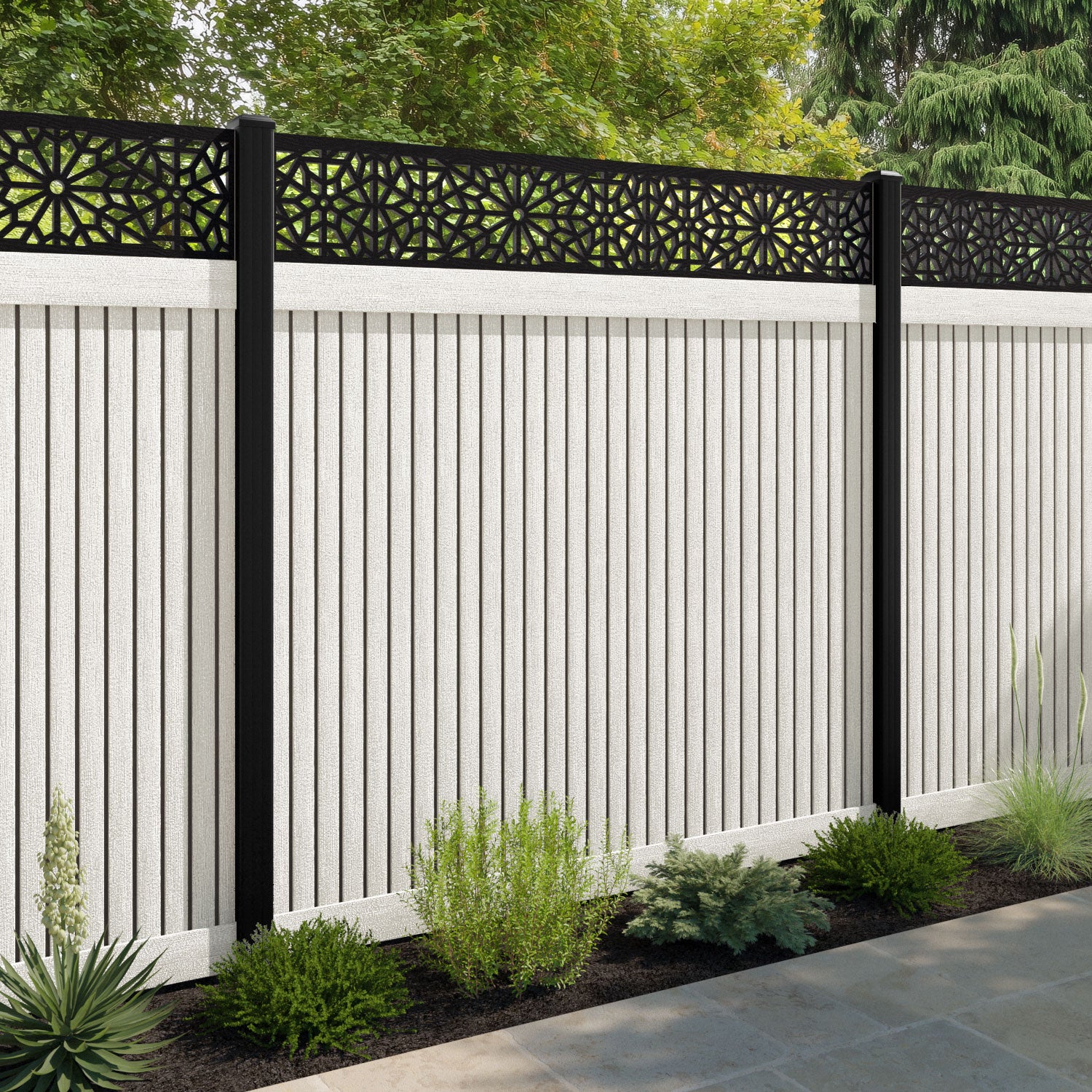 Virtis Alnara Fence Panel - Light Stone - with our composite posts