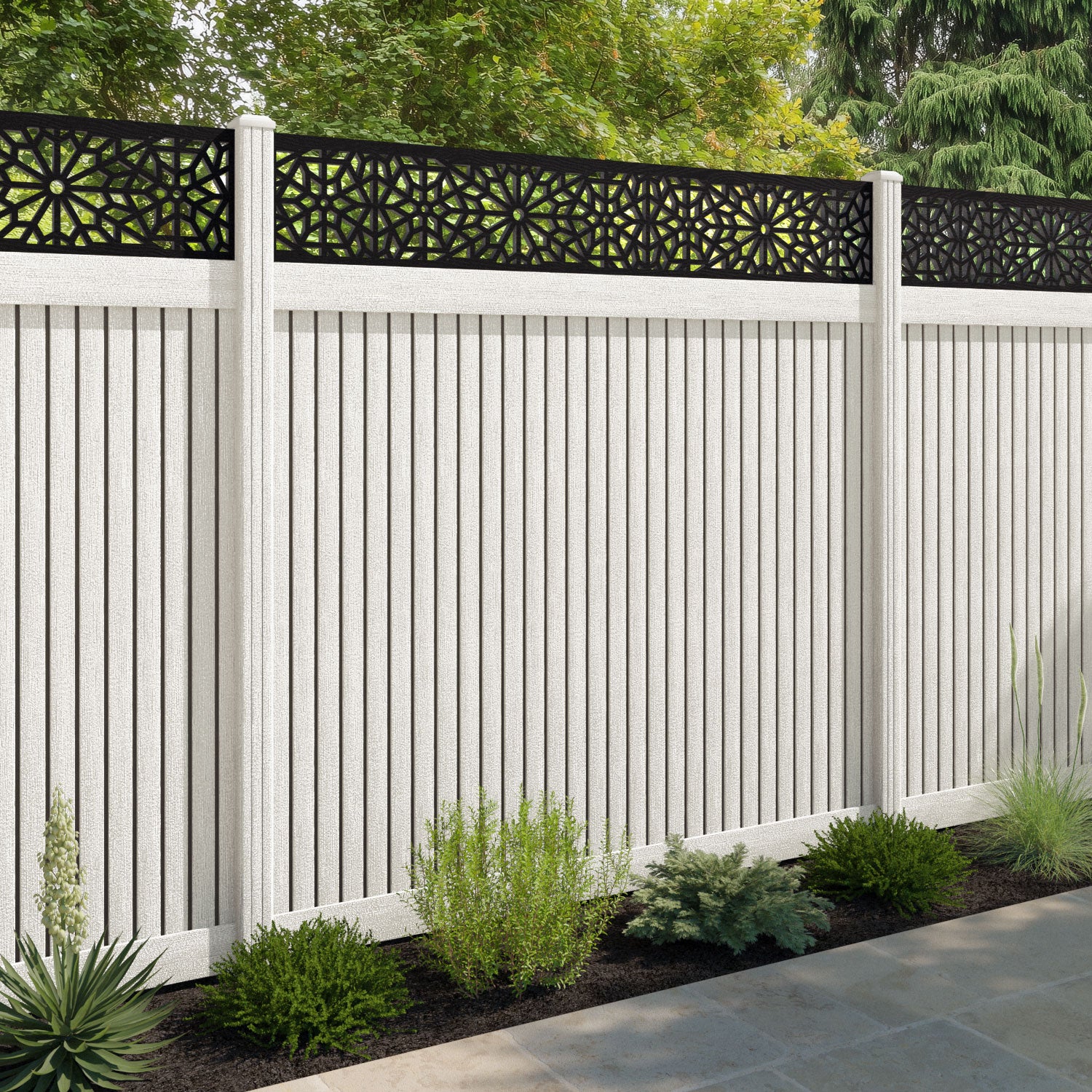 Virtis Alnara Fence Panel - Light Stone - with our composite posts