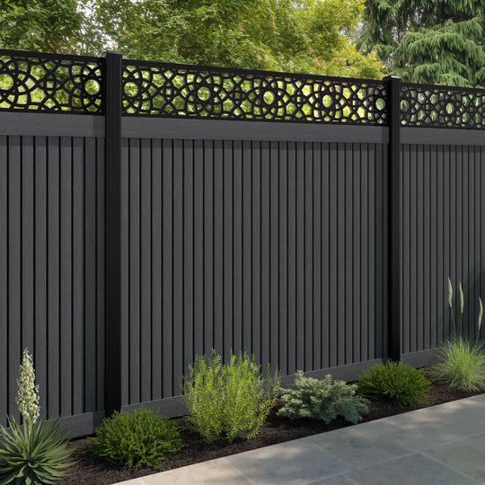 Virtis Ambar Fence Panel - Dark Grey - with our aluminium posts