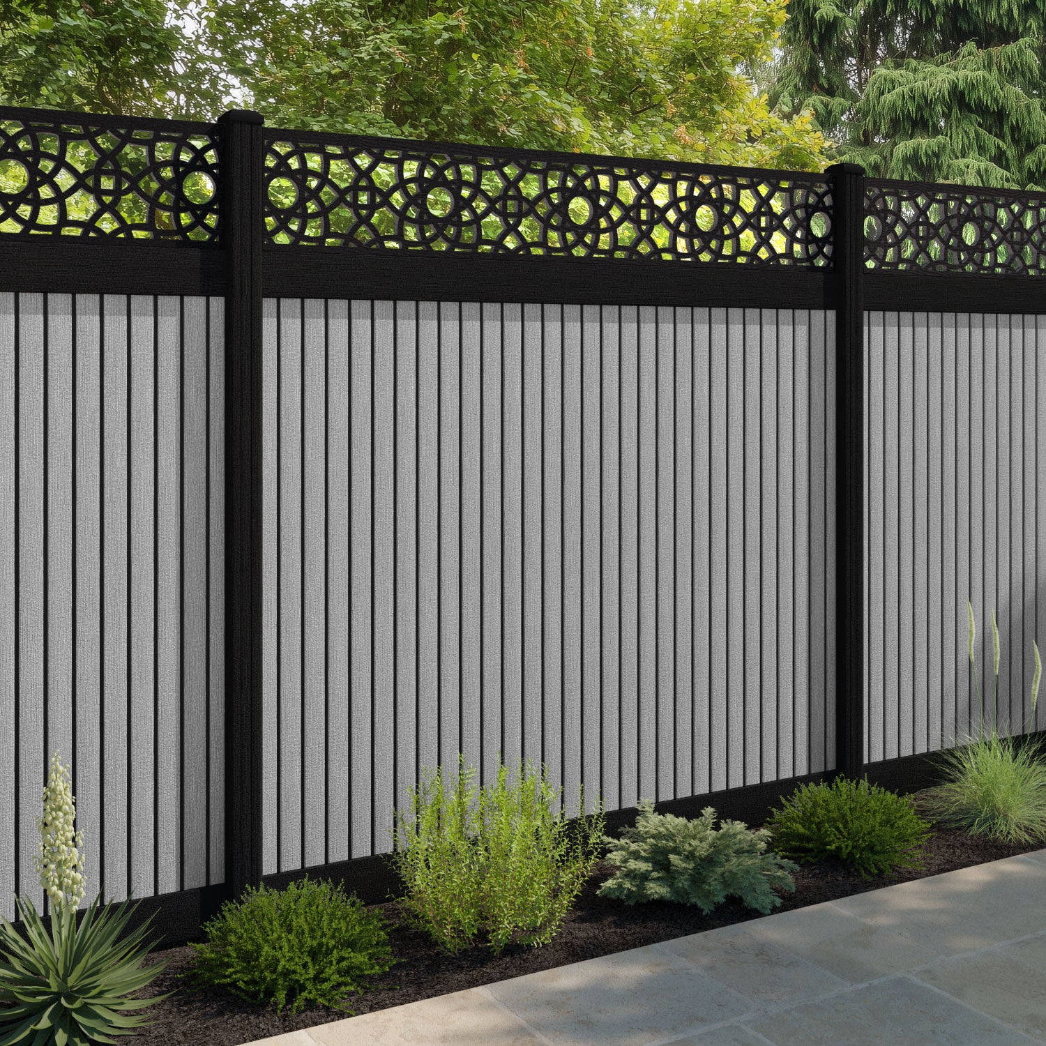 Virtis Ambar Fence Panel - Light Grey - with our composite posts