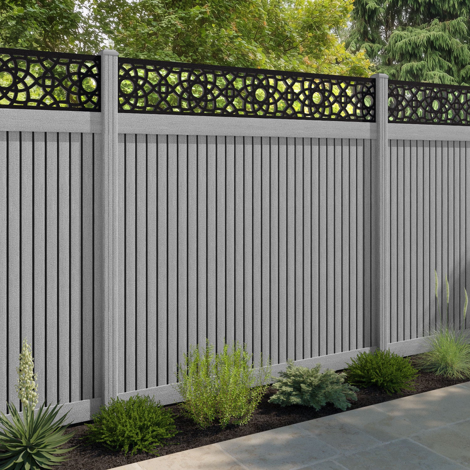 Virtis Ambar Fence Panel - Light Grey - with our composite posts