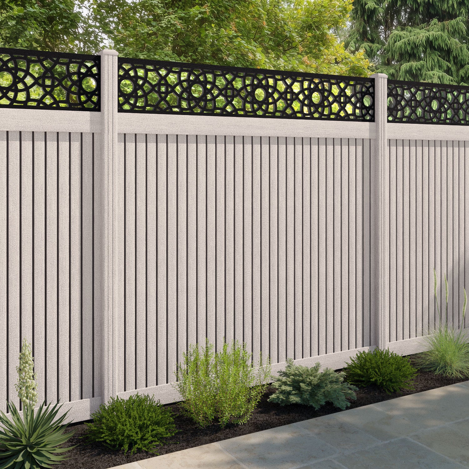 Virtis Ambar Fence Panel - Mid Stone - with our composite posts