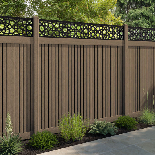 Virtis Ambar Fence Panel - Teak - with our composite posts