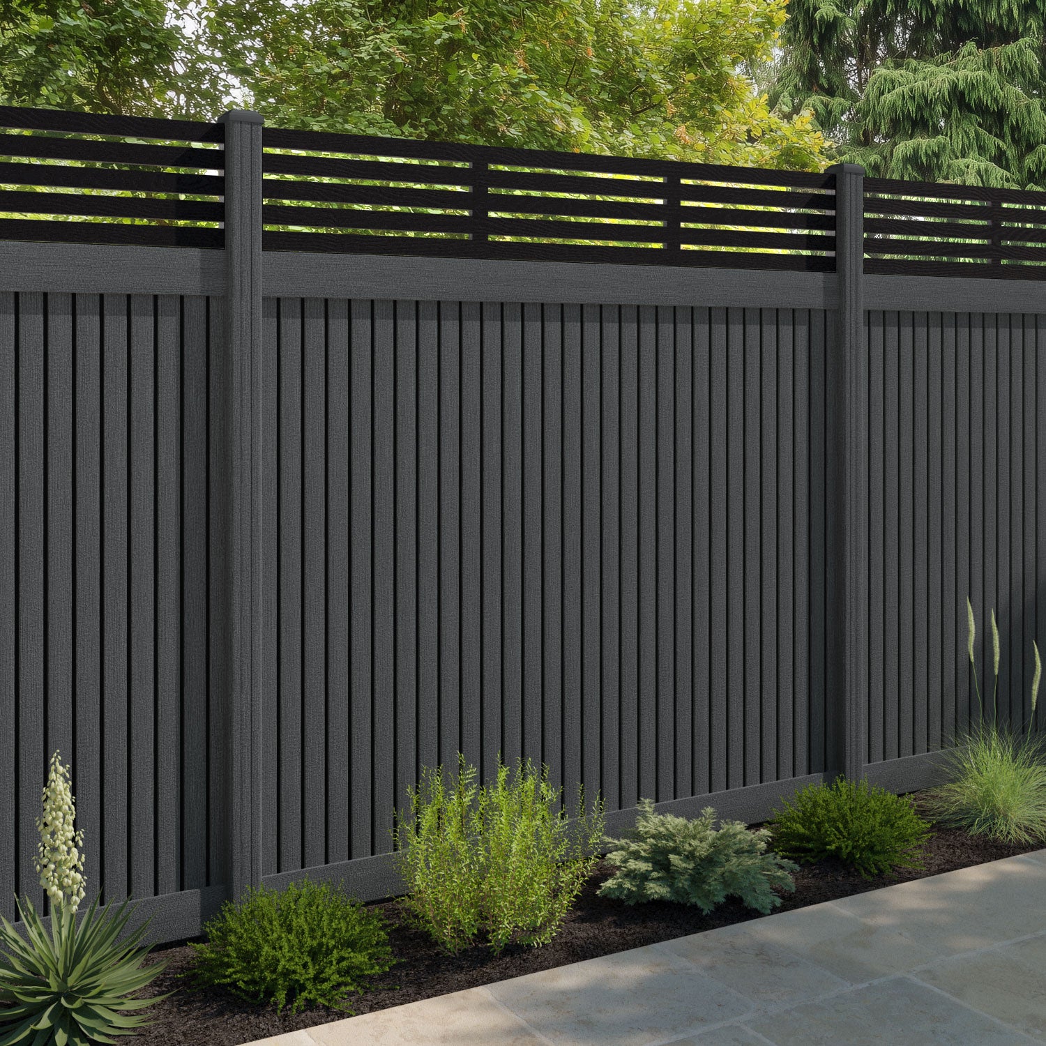 Virtis Aspen Fence Panel - Dark Grey - with our composite posts