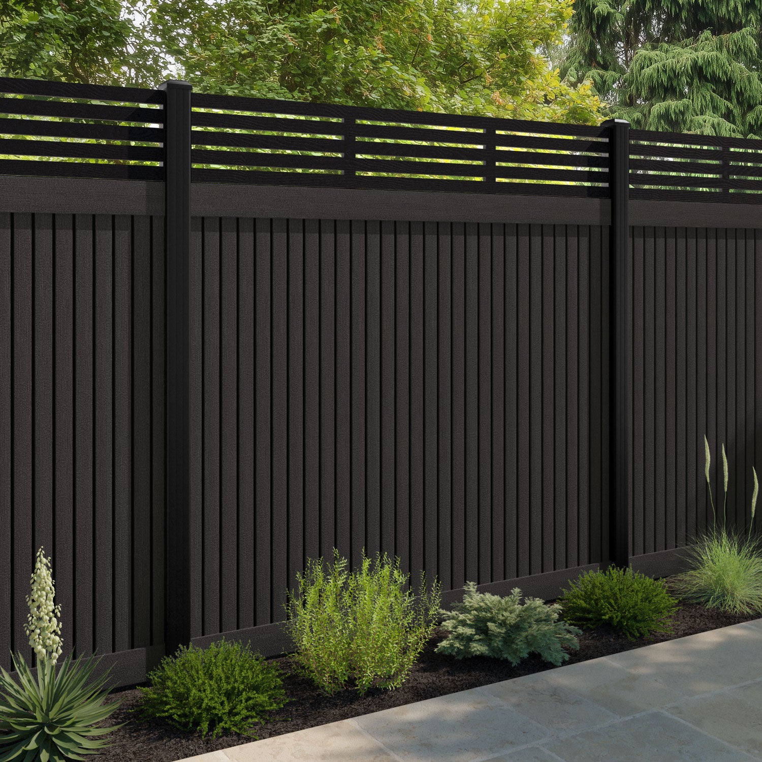 Virtis Aspen Fence Panel - Dark Oak - with our composite posts