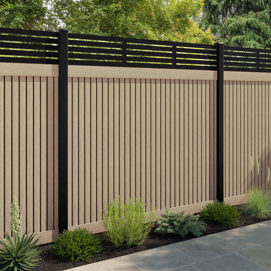 Virtis Aspen Fence Panel - Light Oak - with our aluminium posts