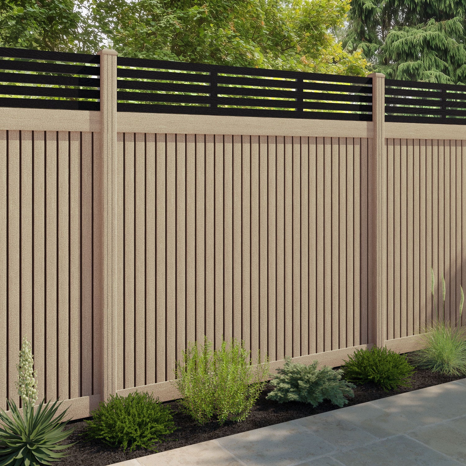 Virtis Aspen Fence Panel - Light Oak - with our composite posts