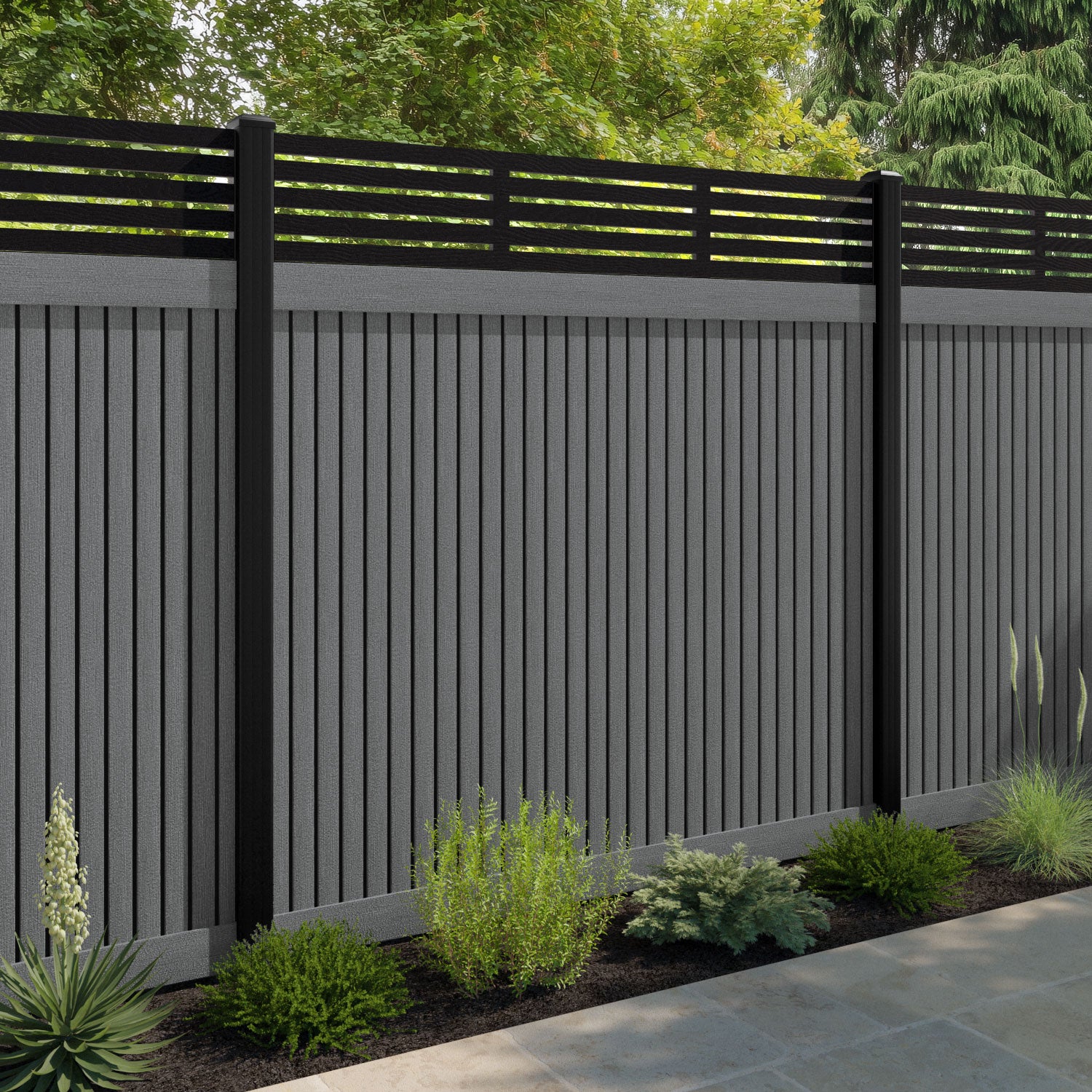Virtis Aspen Fence Panel - Mid Grey - with our composite posts