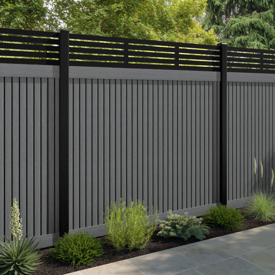 Virtis Aspen Fence Panel - Mid Grey - with our aluminium posts
