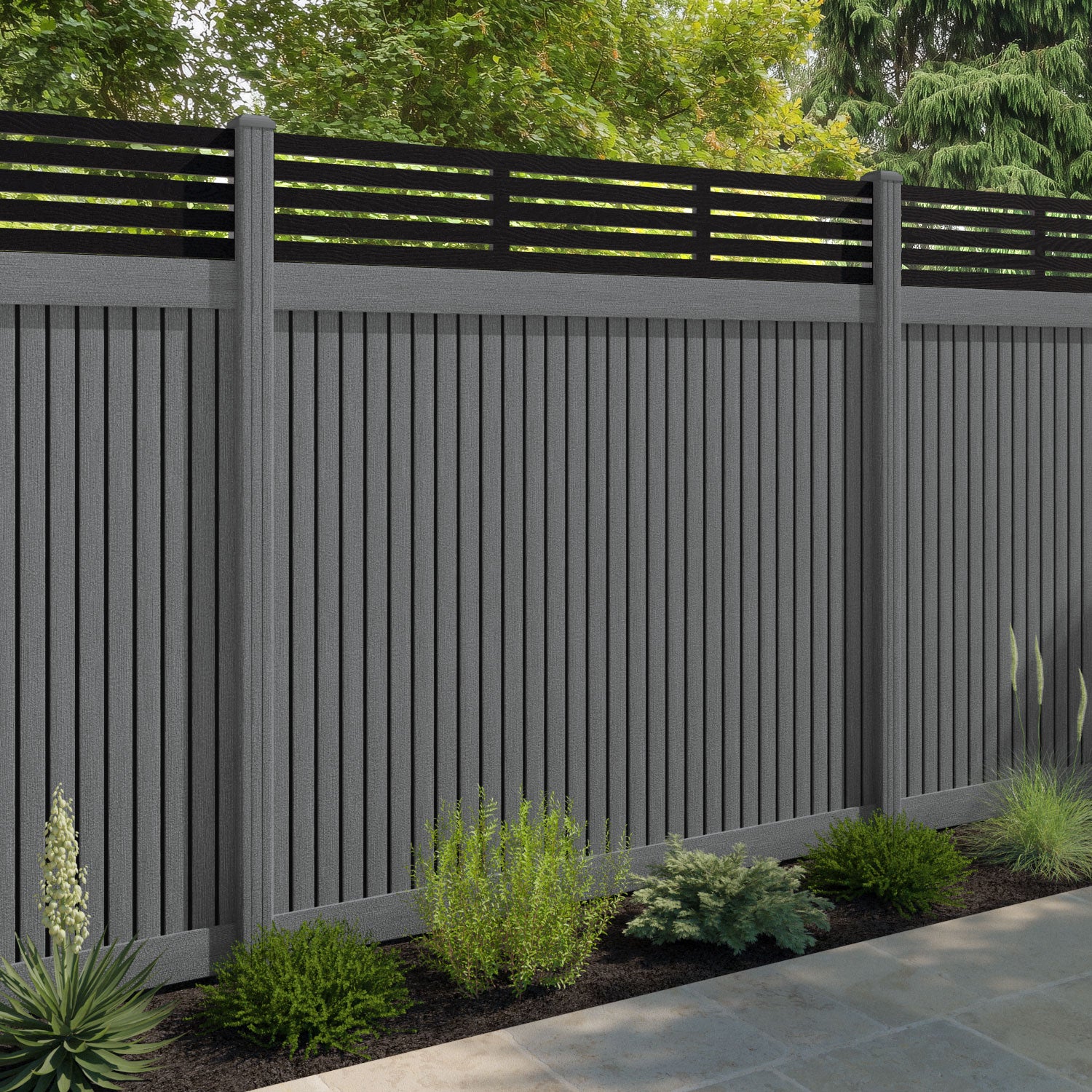 Virtis Aspen Fence Panel - Mid Grey - with our composite posts