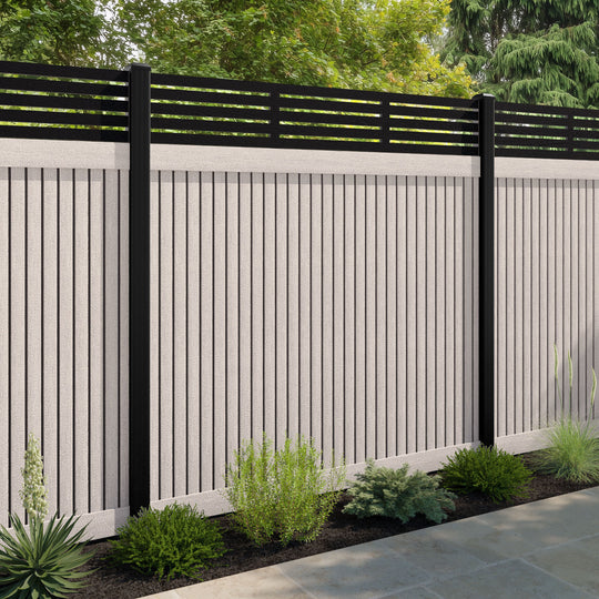 Virtis Aspen Fence Panel - Mid Stone - with our aluminium posts