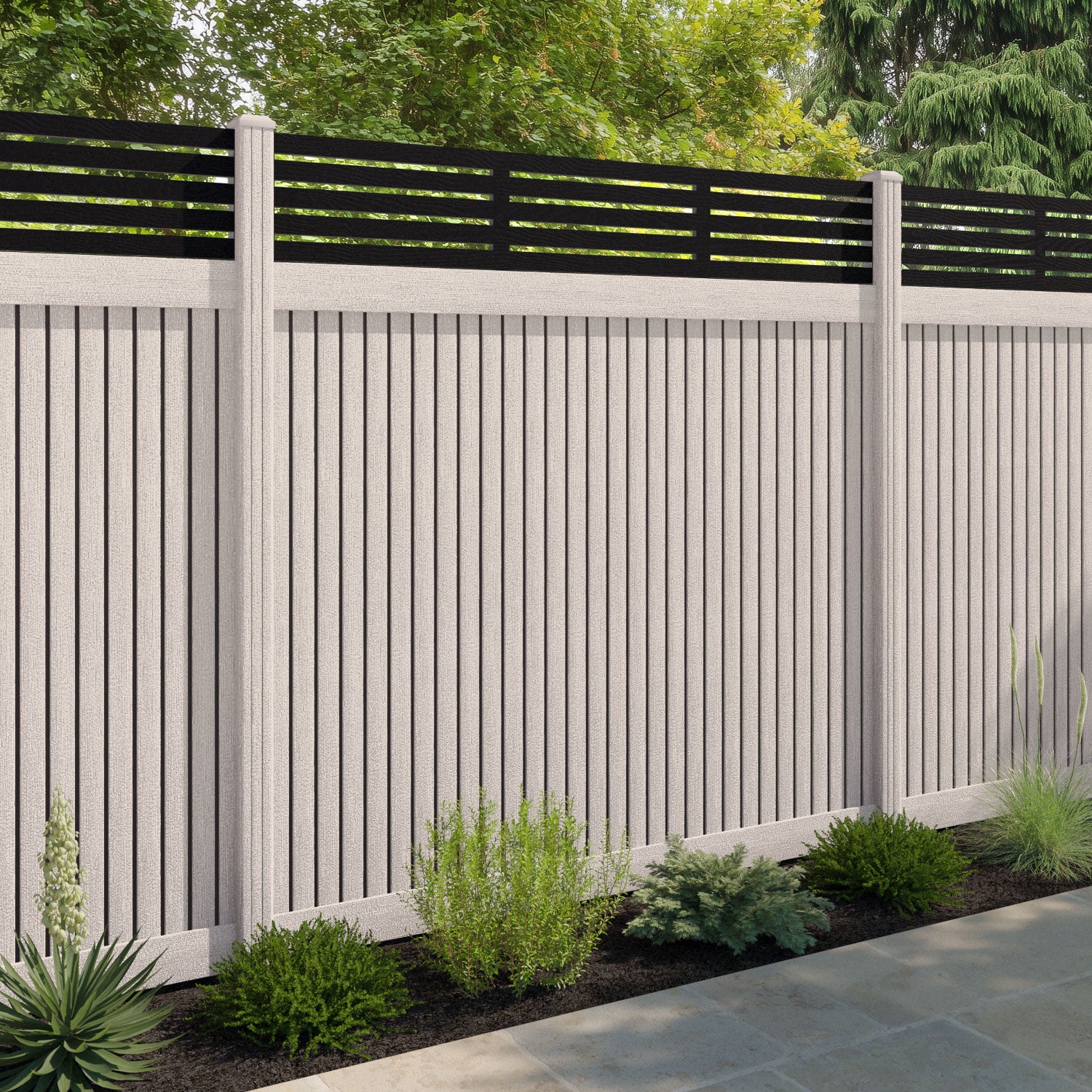 Virtis Aspen Fence Panel - Mid Stone - with our composite posts