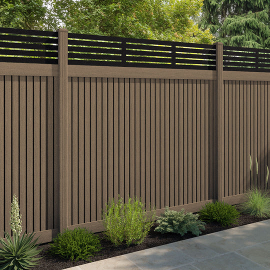 Virtis Aspen Fence Panel - Teak - with our composite posts