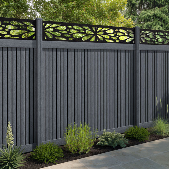 Virtis Blossom Fence Panel - Anthracite - with our composite posts