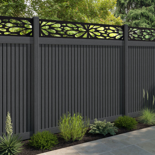 Virtis Blossom Fence Panel - Dark Grey - with our composite posts