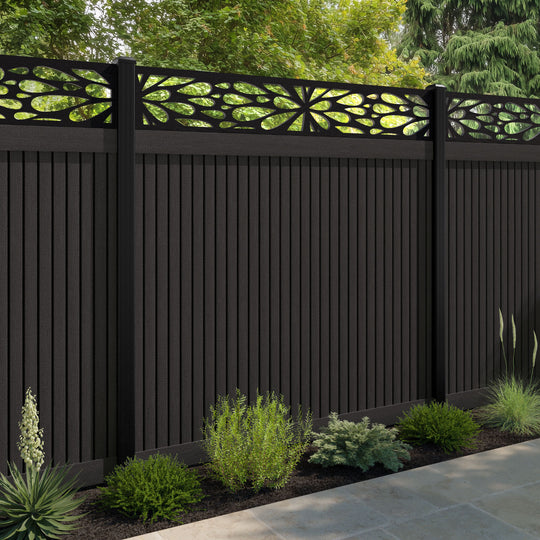 Virtis Blossom Fence Panel - Dark Oak - with our aluminium posts
