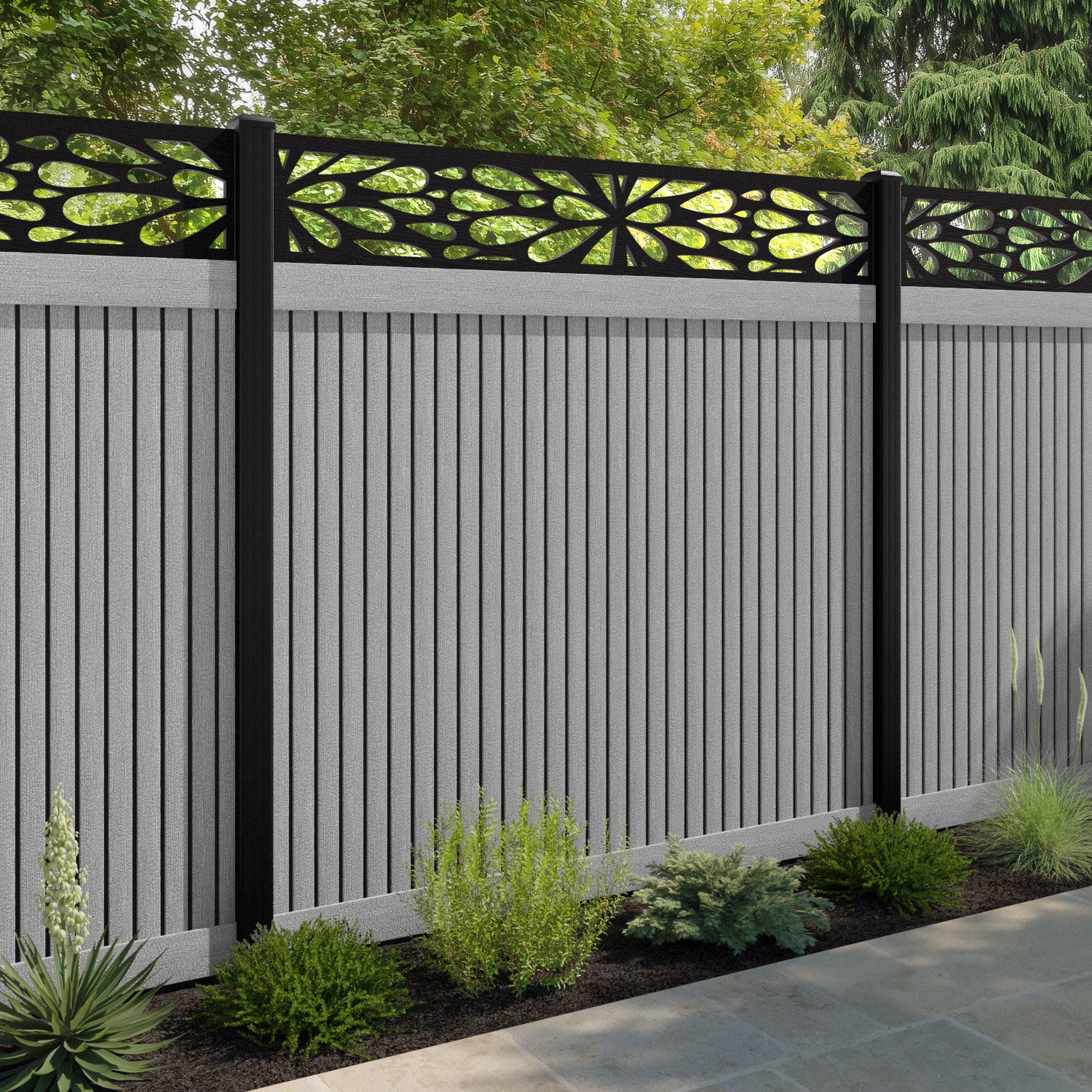 Virtis Blossom Fence Panel - Light Grey - with our composite posts