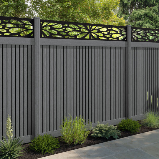 Virtis Blossom Fence Panel - Mid Grey - with our composite posts