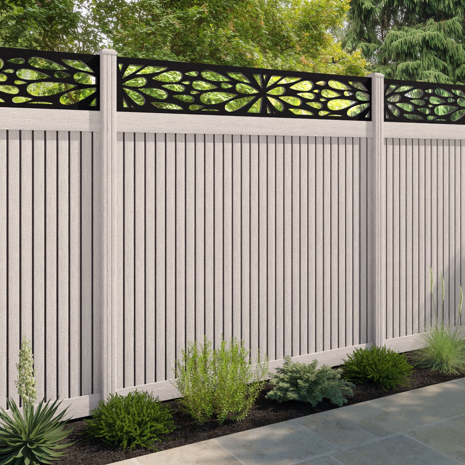 Virtis Blossom Fence Panel - Mid Stone - with our composite posts