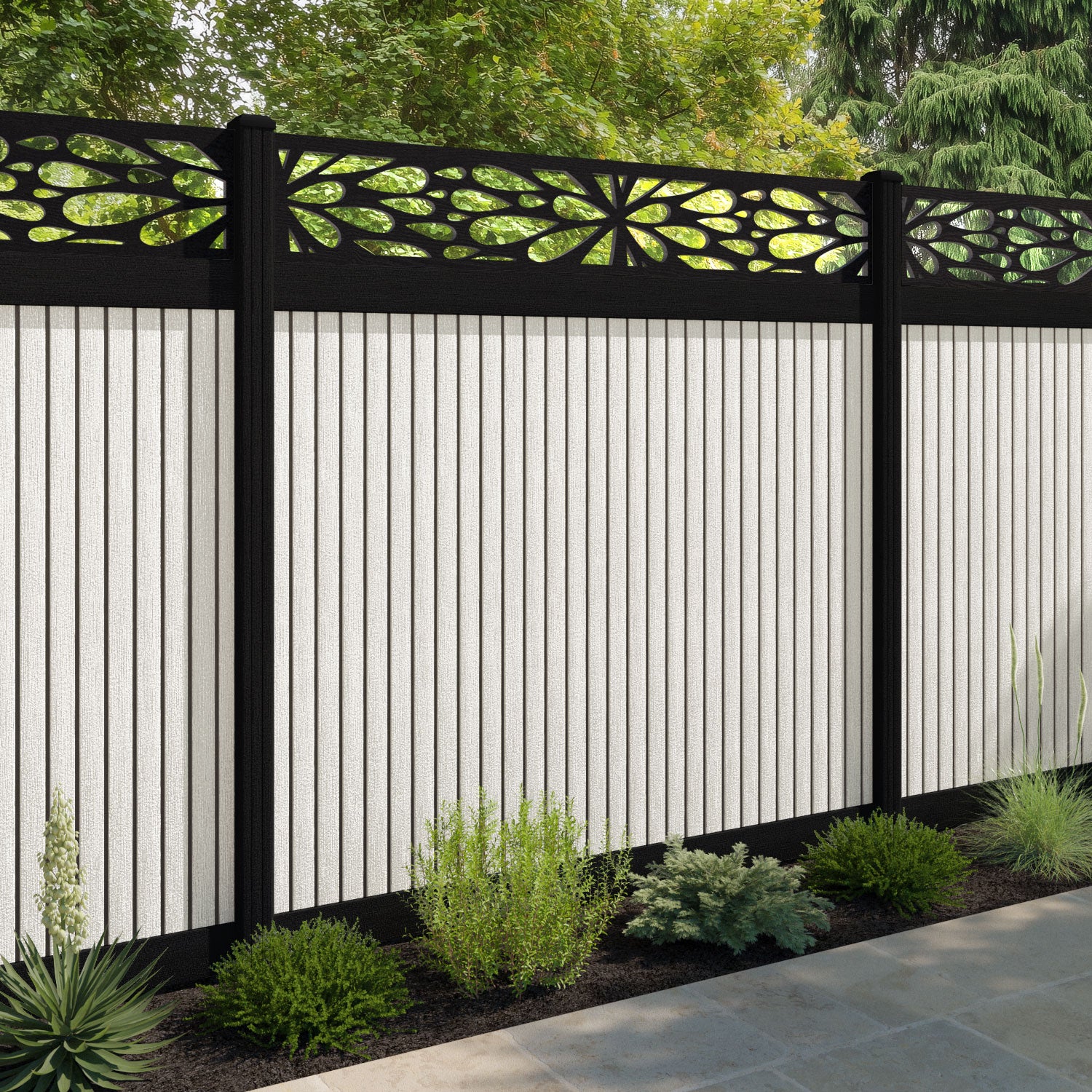 Virtis Blossom Fence Panel - Light Stone - with our composite posts