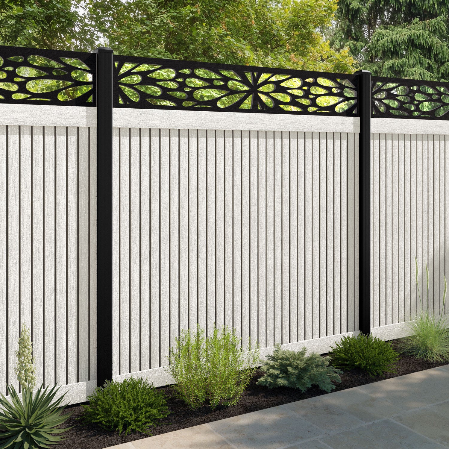 Virtis Blossom Fence Panel - Light Stone - with our composite posts