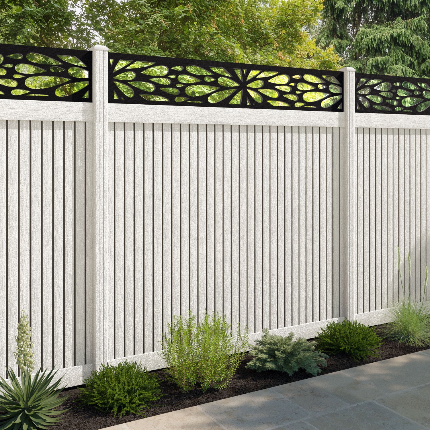 Virtis Blossom Fence Panel - Light Stone - with our composite posts