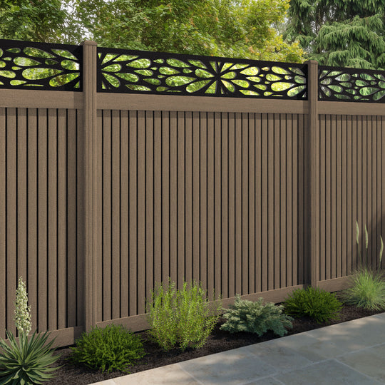 Virtis Blossom Fence Panel - Teak - with our composite posts