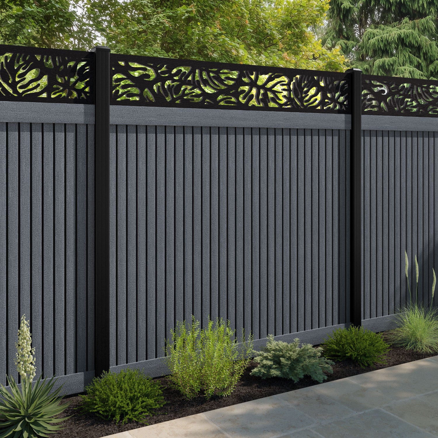 Virtis Botanic Fence Panel - Anthracite - with our composite posts
