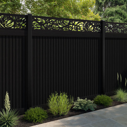 Virtis Botanic Fence Panel - Black - with our aluminium posts