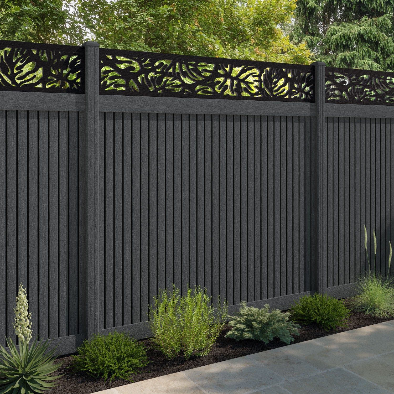 Virtis Botanic Fence Panel - Dark Grey - with our composite posts