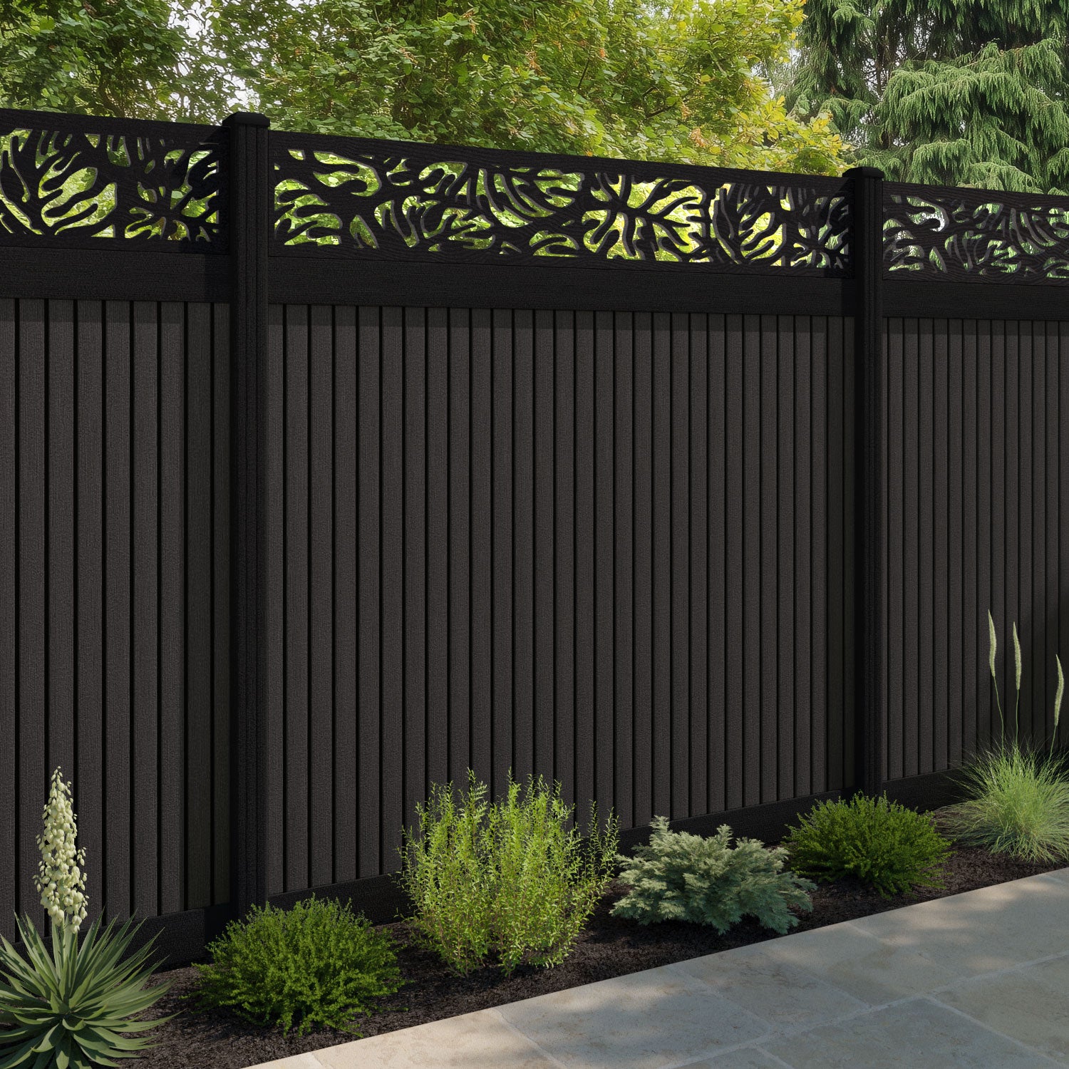 Virtis Botanic Fence Panel - Dark Oak - with our composite posts