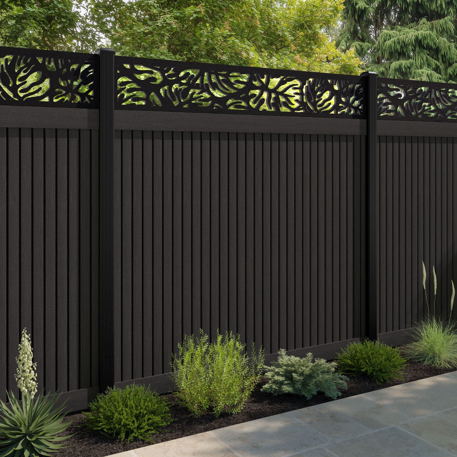 Virtis Botanic Fence Panel - Dark Oak - with our composite posts