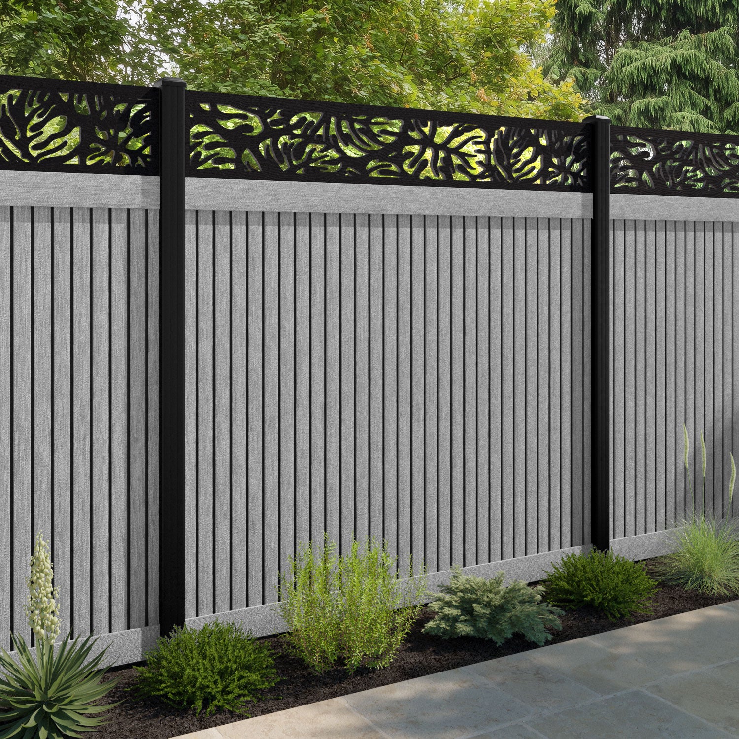 Virtis Botanic Fence Panel - Light Grey - with our composite posts