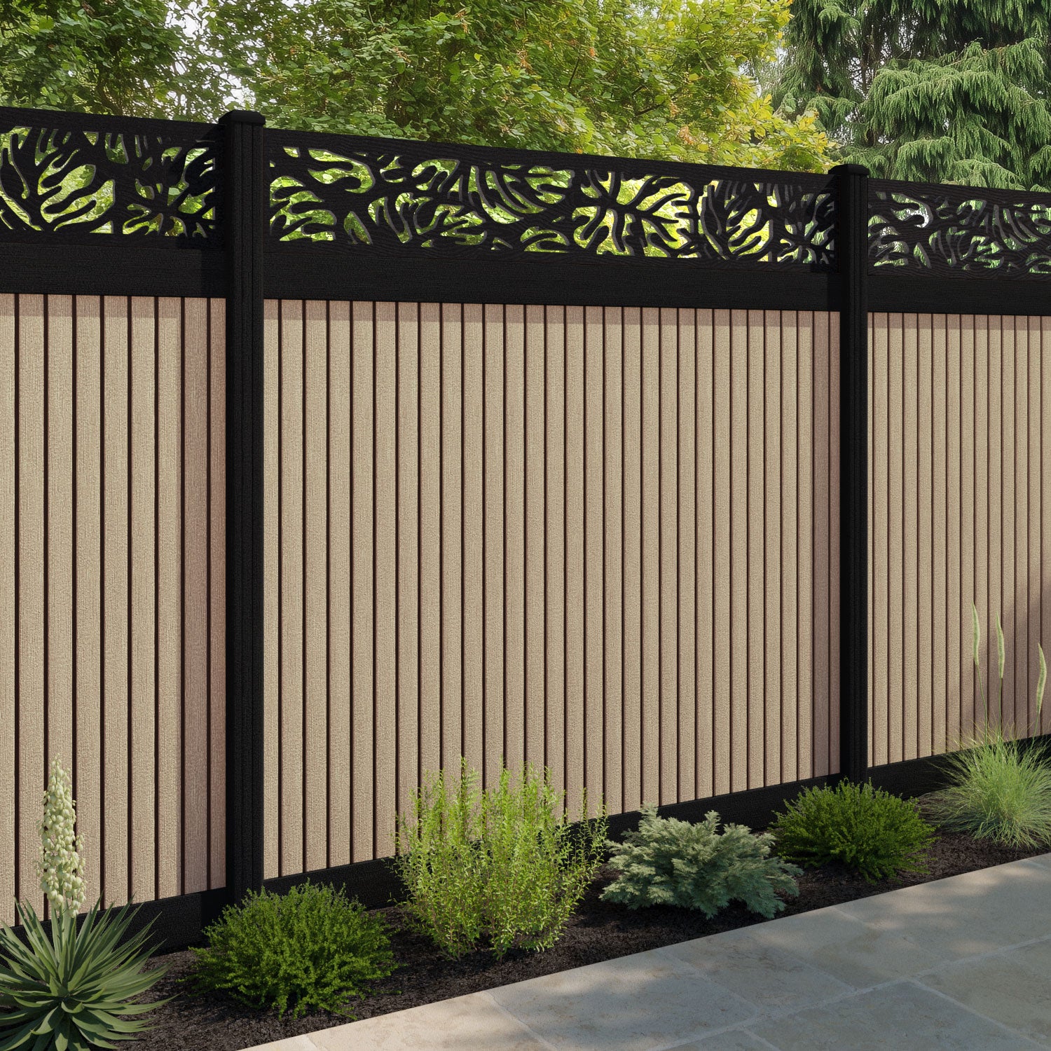 Virtis Botanic Fence Panel - Light Oak - with our composite posts